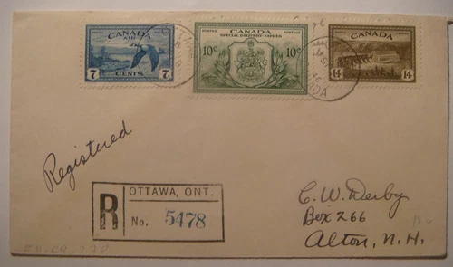 Canada.1946.FDCx2.#270,C9.Special Delivery #E11,CE3 Kingston Collins Bay,Ottawa.