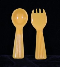 RARE VINTAGE PRETEND PLAY REPLACEMENT PLASTIC YELLOW 3 1/4" SPOON  FORK SET