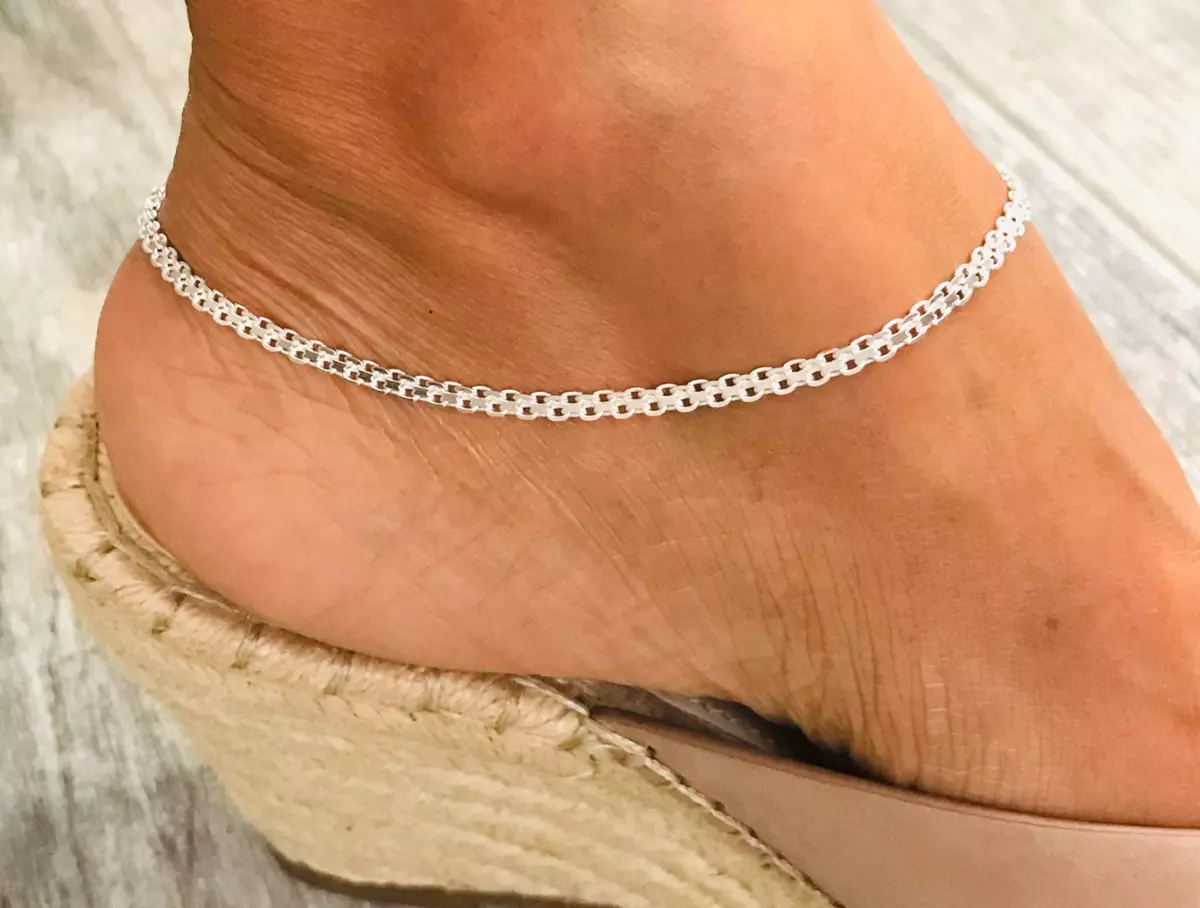925 Sterling Silver Anklet 3mm Bismark Silver 9 inches Anklet