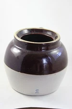 Antique Vintage Yellow Clay Stoneware 2 Qt Bean Pot Planter