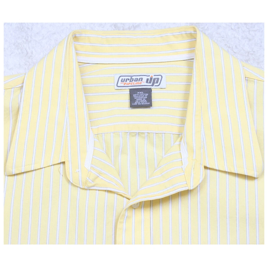 Camisa de vestir Urban Up amarilla y blanca a rayas con bolsillo abotonada XXL Top algodón 1-33 Foto 3 de 4