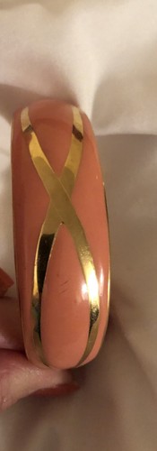 Retro Armband Manschette Lachs Rosa & Gold Streifen - Bild 4 von 4