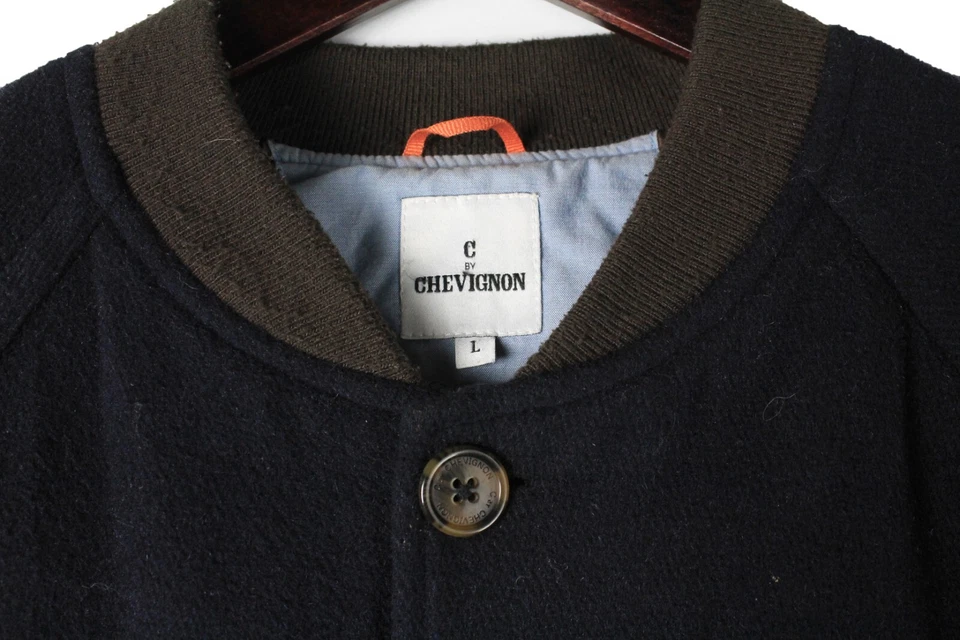 authentic CHEVIGNON Bomber Jacket Size L navy blue wool - Image 4 of 4