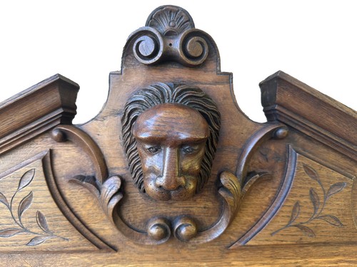 French Antique Hand Carved Oak Wood Pediment Lion Head - Picture 3 of 10