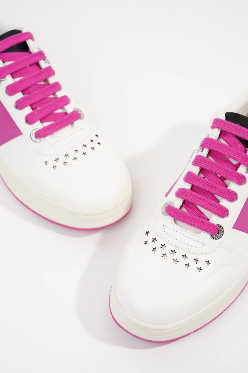 【訳あり】JIMMY CHOO スニーカーHAWAII-F ADD WHITE-FUCHSIA 39 MSRP$595 JIMMY CHOO Hawaii/F Calf Leather Sneaker V White