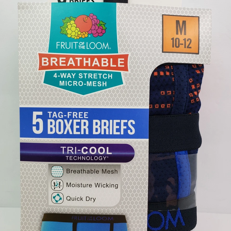 Paquete de 5 calzoncillos boxer múltiples transpirables Fruit Of The Loom para niños talla M 10-12 Foto 2 de 4