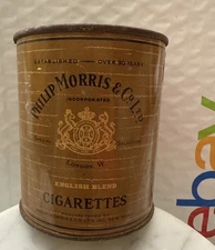 Vintage Phillip & Morris English Blend Cigarette Empty Can Litho Tin No Lid 50ct