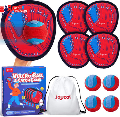 Toss and Catch Ball Game for Kids, 4 Paddle Sticky Ball Set, Toddler Baseball Ca