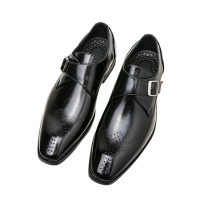 Men s Black Leather Monk Strap Dress Shoes   Classic Single Buckle Formal Shoes