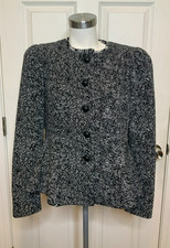 Joseph Ribkoff Black White Boucle Knit Roped Shoulder Jacket, Size 10 NWT 325