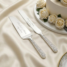 Personalized Wedding Cake Cutting Set, Gold Silver Serving Cutter, Knife Server