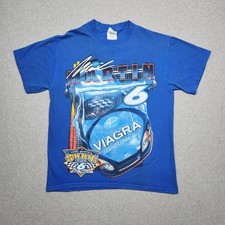 VINTAGE Nascar Shirt Medium Blue Mark Martin Viagra Racing Pfizer Fade Y2K
