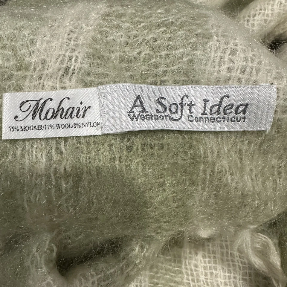 Manta de mohair y lana Throw A Soft Idea EE. UU. Flecos Verde Salvia Marfil Cuadros 72x58 Foto 4 de 4