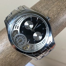 Fossil Twist Men ME1011 Dress Chronograph Silver Tone Quartz 46mm Watch 7 1/4"