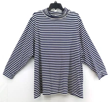 Woman Within Shirt Women Size 3X Blue White Striped Long Sleeve Turtleneck Top