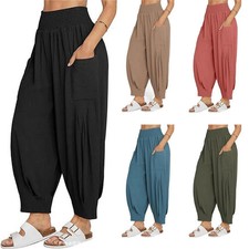 Womens casual pants, ankle-length wide-leg pa...