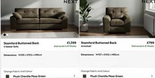 NEXT Stamford Buttoned Back 4 Seater Sofa & Armchair BRAND NEW