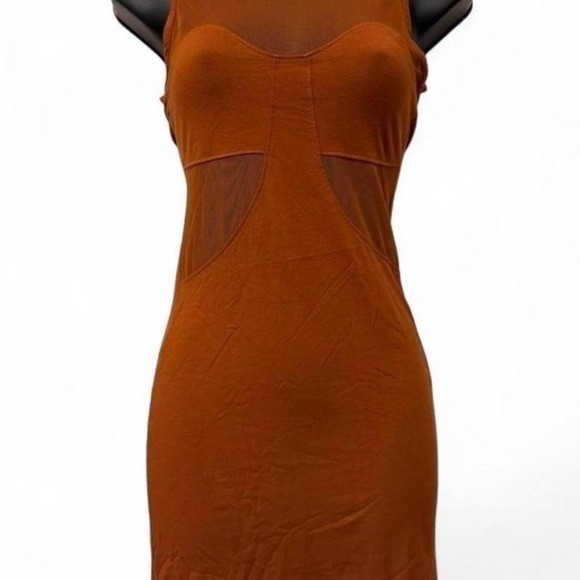 ASOS 2010s Rust Mesh Panel Bodycon Dress