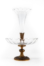 Ancien centre de table français impressionnant fin 19ème, bronze cristal poli H46,5 cm
