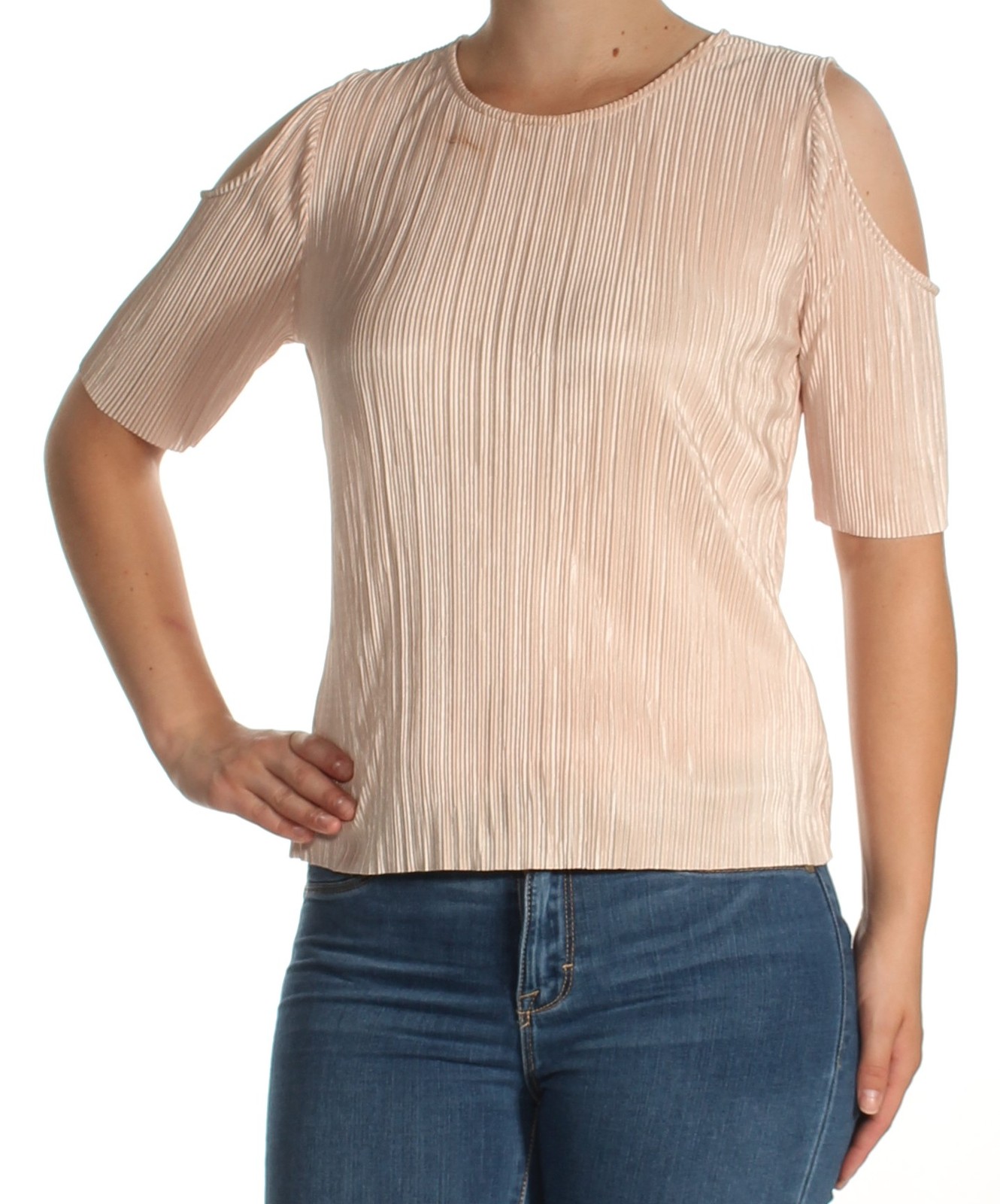 BAR III Womens Pink Cold Shoulder Short Sleeve Crew Neck Blouse Size Medium