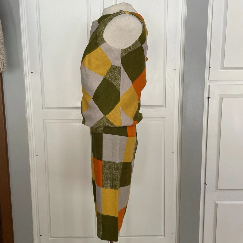 Vintage 1960’s Pixie Mod Shift Dress Bold Check Plaid Sleeveless Gogo Women’s 7 - Image 4 of 4