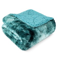PAVILIA Faux Fur Throw Blanket Twin Tie-Dye Turquoise, Soft Warm Sherpa Blank...