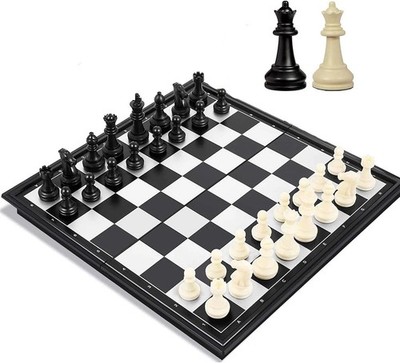 10 Inch Magnetic Travel Chess Set Portable Folding Board Game with 2 Extra Queen