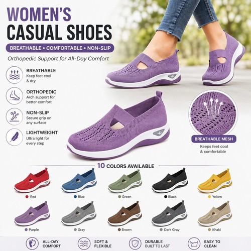 Women's Orthopedic Walking Shoes Breathable Slip On Non Slip Casual Sneakers
