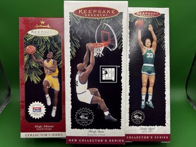 3 Hallmark Keepsake NBA Hoop Stars Ornaments Magic Johnson Shaq Larry Bird NIB