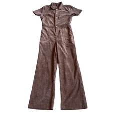 Wishlist Brown Corduroy Button-Down Jumpsuit Short Sleeve Size Medium Women's