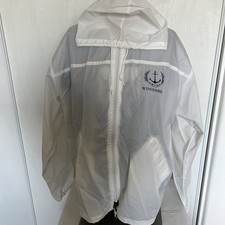 Vintage White Nylon Windbreaker By Windless Made In USA Zippered Front Hooded S