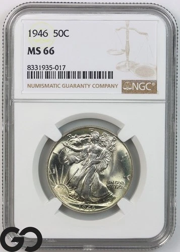1946 Walking Liberty Half Dollar NGC MS 66 ** Attractive High Grade Beauty!