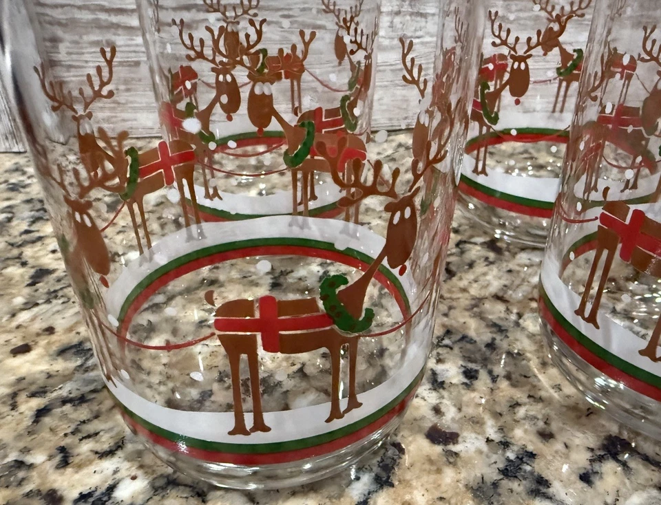 Juego de 4 vasos Libbey Reindeer Holiday Christmas Old Fashioned Rocks 12 oz Foto 2 de 4