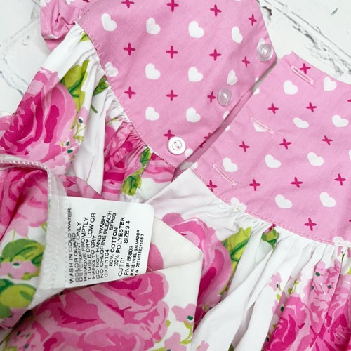 Eleanor Rose Valentine Dress Girls 3-4 Heart Floral Whimsical Print Pastel Pink - Picture 7 of 7