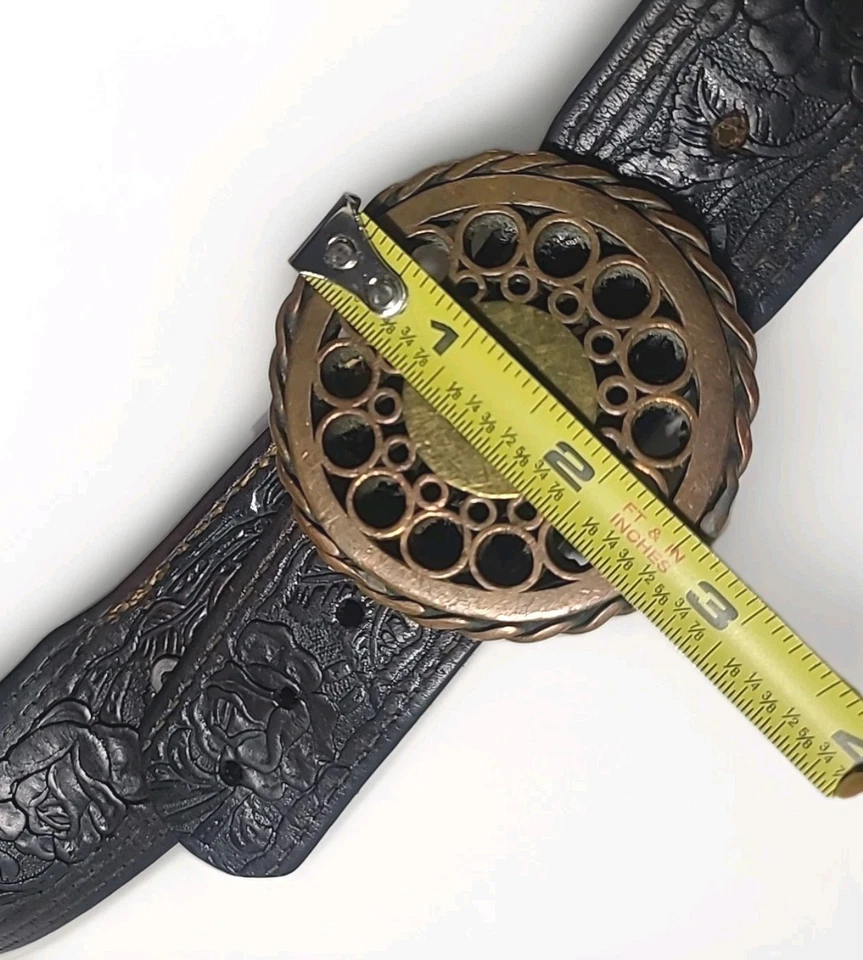 Cinturón Hippie Rosas Cuero Tooled Vintage Años 60 70 Hebilla de Latón Festival Grunge  Foto 3 de 4