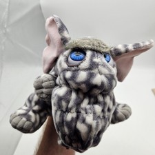 Vintage Elephant Hand Puppet Plush Gray White Blue Eyes Pink Ears Toy 1990s Rare