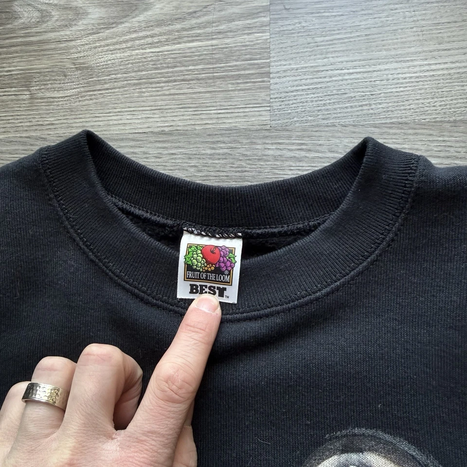 Sudadera Cuello Redondo Gráfico Cara Gato Negra Años 90 De Colección M Fruit Of The Loom EE. UU. Foto 4 de 4