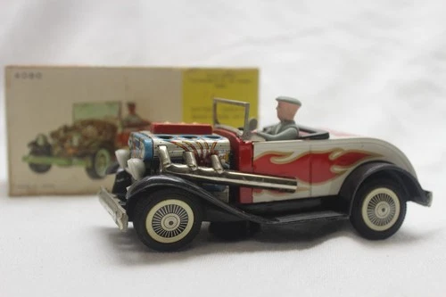 Vintage Bandai Battery Operated Tin Toy Hot Rod 6" with Nice Box # 4080