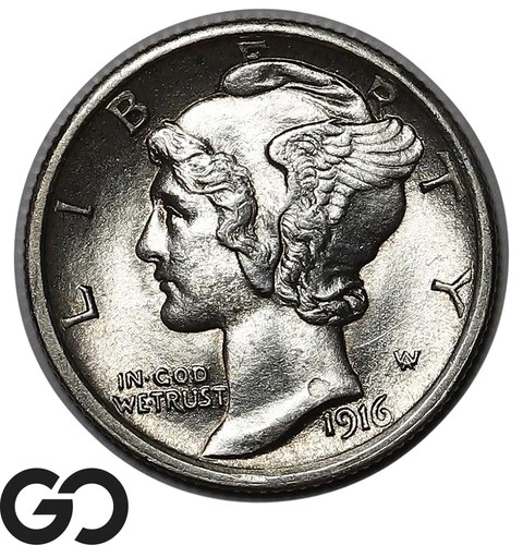 1916 Mercury Dime, Gem BU++ First Year Issue