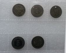 5 x German Empire 5 Pfennig 1890.A 1890.G 1876.B 1876.G And 1875.A
