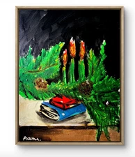 Original Art Pine 14x11 Colorful Modern Art Christmas Painting on Canvas