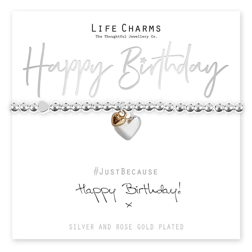 Life Charms Happy Birthday Stretch Bracelet Silver Plated