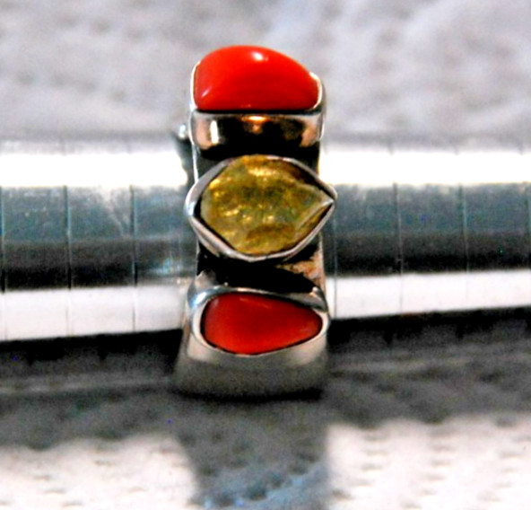 Lilly Barrack Sterling Silver Coral and Yellow Quartz Adjustable