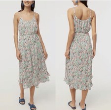 J.CREW Midi Dress Women Floral Ruffle  Curved Hem Tie-Waist Viscose Size 8