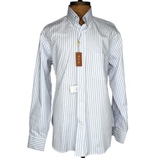 Loro Piana Blue Striped Long Sleeve Cotton Shirt Size 17.5 / 44 Made in Italy