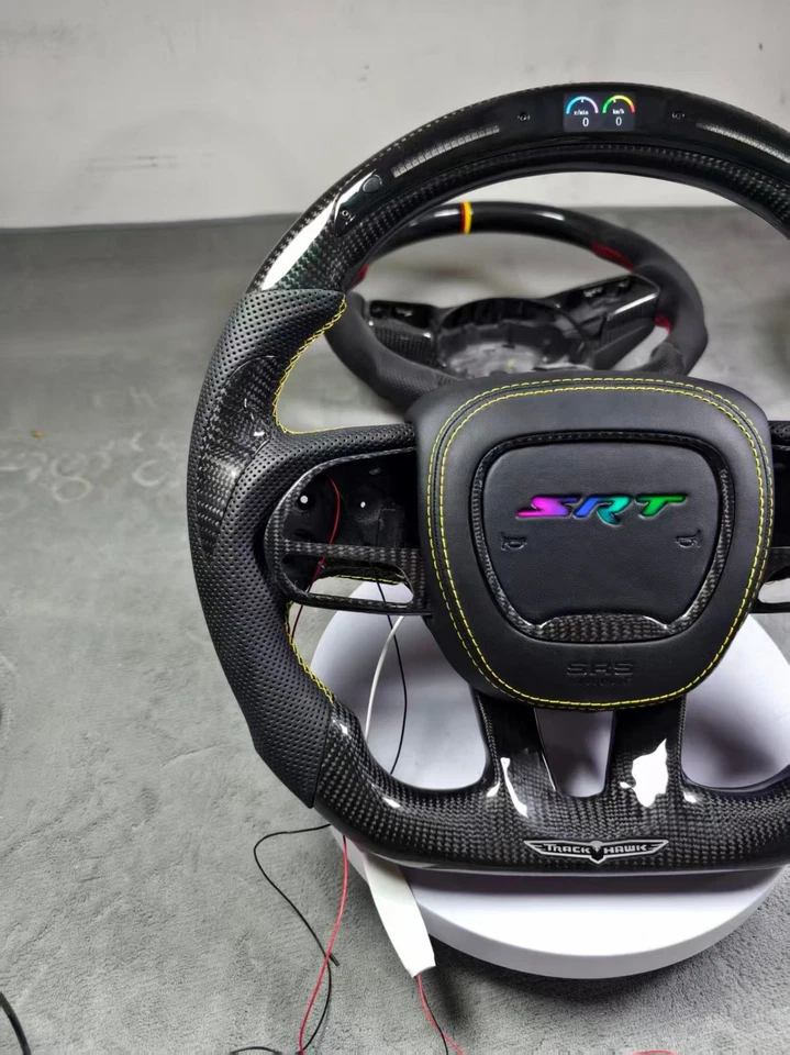 LED Carbon fiber Steering Wheel Fit Dodge Charger Hellcat Jeep SRT8 2015+ - Image 3 of 4