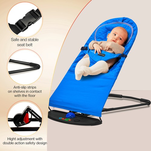 Newborn Baby Bouncer Infant Speaker Colorful Lights Foldable Chair Rocking Seat - Picture 29 of 50