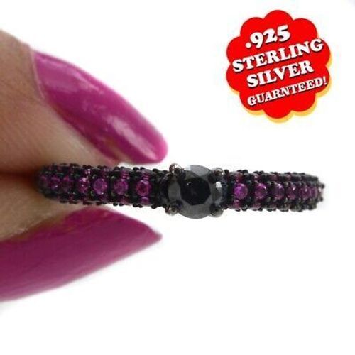 14K Gold Plated Black Moissanite & Pink Sapphire Full Black Engagement Ring