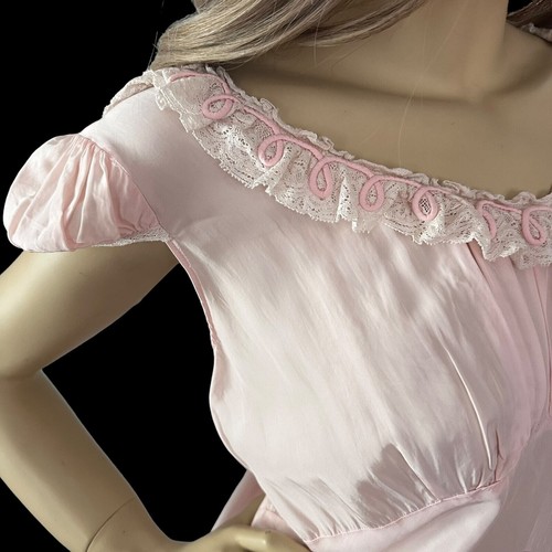 1940s Vintage Pink Rayon Maxi Nightgown - Coquette Goddess Glow Size L - Picture 8 of 11