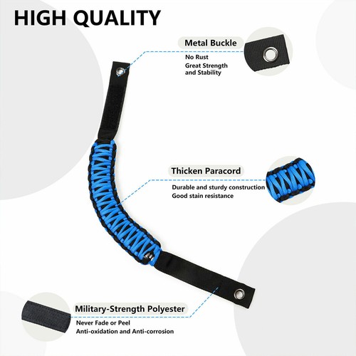 Roof Roll Bar Grab Handles Paracord Grip Handle For Ford Bronco 21+ Black & Blue - Picture 6 of 10